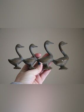 Vintage Brass Duck Figurines Set of 4 - Bronze Tone